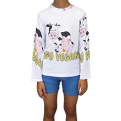 Friends Not Food - Cute Cow, Pig And Chicken Kids  Long Sleeve Swimwear by Valentinaart