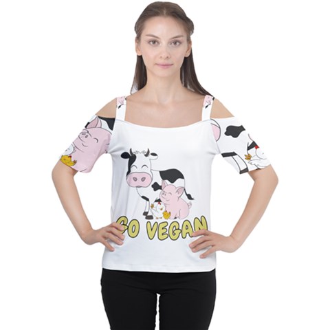 Friends Not Food - Cute Cow, Pig And Chicken Cutout Shoulder Tee by Valentinaart