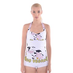 Friends Not Food - Cute Cow, Pig And Chicken Boyleg Halter Swimsuit  by Valentinaart