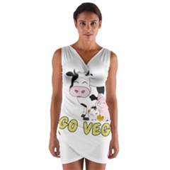 Friends Not Food - Cute Cow, Pig And Chicken Wrap Front Bodycon Dress by Valentinaart