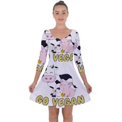 Friends Not Food - Cute Cow, Pig And Chicken Quarter Sleeve Skater Dress by Valentinaart