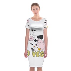 Friends Not Food - Cute Cow, Pig And Chicken Classic Short Sleeve Midi Dress by Valentinaart