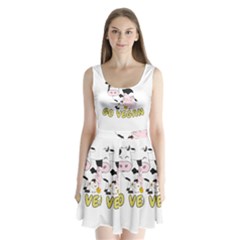 Friends Not Food - Cute Cow, Pig And Chicken Split Back Mini Dress 