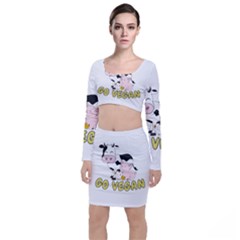 Friends Not Food - Cute Cow, Pig And Chicken Long Sleeve Crop Top & Bodycon Skirt Set by Valentinaart