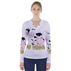 Friends Not Food - Cute Cow, Pig And Chicken V-neck Long Sleeve Top by Valentinaart