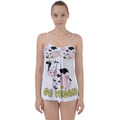 Friends Not Food - Cute Cow, Pig And Chicken Babydoll Tankini Set by Valentinaart