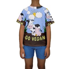 Friends Not Food - Cute Cow, Pig And Chicken Kids  Short Sleeve Swimwear by Valentinaart