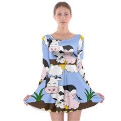 Friends Not Food - Cute Cow, Pig And Chicken Long Sleeve Skater Dress by Valentinaart