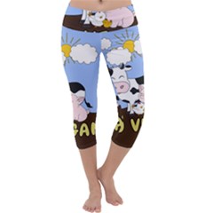 Friends Not Food - Cute Cow, Pig And Chicken Capri Yoga Leggings by Valentinaart