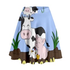 Friends Not Food - Cute Cow, Pig And Chicken High Waist Skirt by Valentinaart