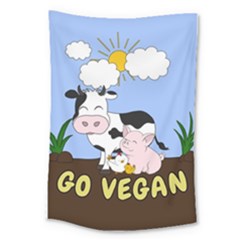 Friends Not Food - Cute Cow, Pig And Chicken Large Tapestry by Valentinaart