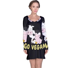 Friends Not Food - Cute Cow, Pig And Chicken Long Sleeve Nightdress by Valentinaart