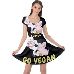 Friends Not Food - Cute Cow, Pig And Chicken Cap Sleeve Dress by Valentinaart