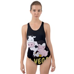 Friends Not Food - Cute Cow, Pig And Chicken Cut-out Back One Piece Swimsuit