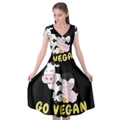 Friends Not Food - Cute Cow, Pig And Chicken Cap Sleeve Wrap Front Dress by Valentinaart