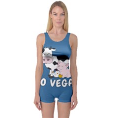 Friends Not Food - Cute Cow, Pig And Chicken One Piece Boyleg Swimsuit by Valentinaart