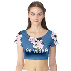 Friends Not Food - Cute Cow, Pig And Chicken Short Sleeve Crop Top by Valentinaart