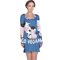 Friends Not Food - Cute Cow, Pig And Chicken Long Sleeve Nightdress by Valentinaart