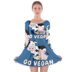 Friends Not Food - Cute Cow, Pig And Chicken Long Sleeve Skater Dress by Valentinaart