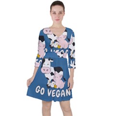 Friends Not Food - Cute Cow, Pig And Chicken Ruffle Dress by Valentinaart