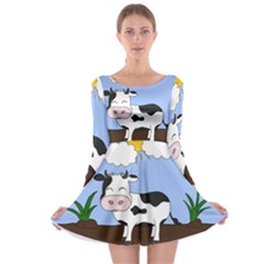 Friends Not Food - Cute Cow Long Sleeve Skater Dress by Valentinaart