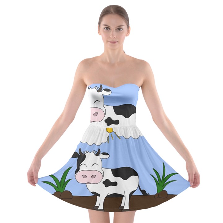 Friends Not Food - Cute Cow Strapless Bra Top Dress