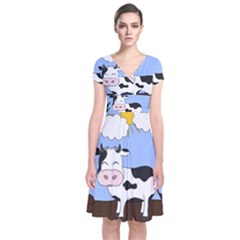 Friends Not Food - Cute Cow Short Sleeve Front Wrap Dress by Valentinaart