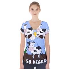 Friends Not Food - Cute Cow Short Sleeve Front Detail Top by Valentinaart