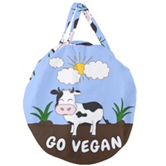 Friends Not Food - Cute Cow Giant Round Zipper Tote