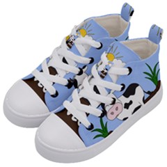 Friends Not Food - Cute Cow Kid s Mid-top Canvas Sneakers by Valentinaart