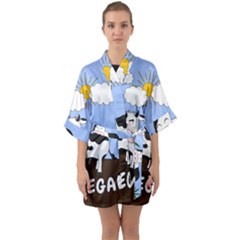 Friends Not Food - Cute Cow Quarter Sleeve Kimono Robe