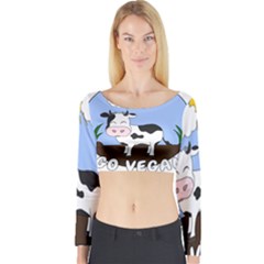 Friends Not Food - Cute Cow Long Sleeve Crop Top by Valentinaart