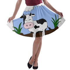 Friends Not Food - Cute Cow A-line Skater Skirt by Valentinaart