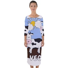 Friends Not Food - Cute Cow Quarter Sleeve Midi Bodycon Dress by Valentinaart