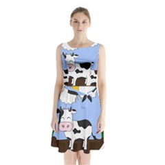 Friends Not Food - Cute Cow Sleeveless Waist Tie Chiffon Dress by Valentinaart