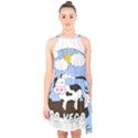 Friends Not Food - Cute Cow Halter Collar Waist Tie Chiffon Dress View1