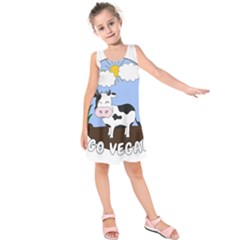 Friends Not Food - Cute Cow Kids  Sleeveless Dress by Valentinaart