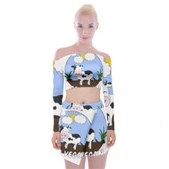 Friends Not Food - Cute Cow Off Shoulder Top With Mini Skirt Set by Valentinaart