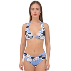 Friends Not Food - Cute Cow Double Strap Halter Bikini Set