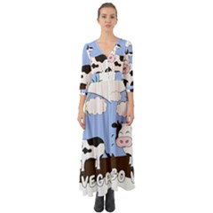 Friends Not Food - Cute Cow Button Up Boho Maxi Dress