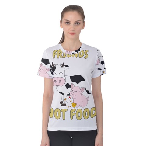 Friends Not Food - Cute Cow, Pig And Chicken Women s Cotton Tee by Valentinaart