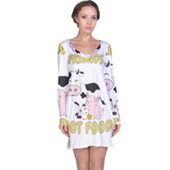 Friends Not Food - Cute Cow, Pig And Chicken Long Sleeve Nightdress by Valentinaart