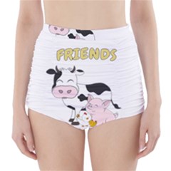 Friends Not Food - Cute Cow, Pig And Chicken High-waisted Bikini Bottoms by Valentinaart