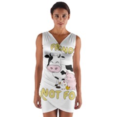 Friends Not Food - Cute Cow, Pig And Chicken Wrap Front Bodycon Dress by Valentinaart