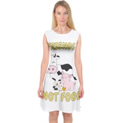 Friends Not Food - Cute Cow, Pig And Chicken Capsleeve Midi Dress by Valentinaart