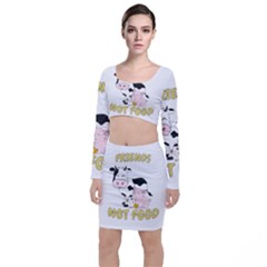 Friends Not Food - Cute Cow, Pig And Chicken Long Sleeve Crop Top & Bodycon Skirt Set by Valentinaart