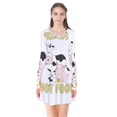 Friends Not Food - Cute Cow, Pig And Chicken Flare Dress by Valentinaart