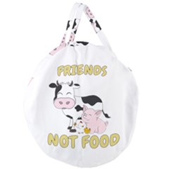 Friends Not Food - Cute Cow, Pig And Chicken Giant Round Zipper Tote