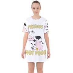 Friends Not Food - Cute Cow, Pig And Chicken Sixties Short Sleeve Mini Dress by Valentinaart