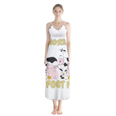 Friends Not Food - Cute Cow, Pig And Chicken Button Up Chiffon Maxi Dress by Valentinaart